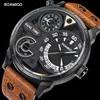 Relojes para hombre de moda de deporte de los hombres de cuarzo reloj boamigo marca doble fecha y hora relojes correa de cuero resistente al agua reloj masculino ► Foto 1/6