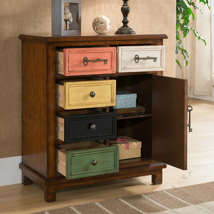 American countryside entrance cabinet, European solid wood living room cabinet, multi bucket cabinet, old retro American countryside entrance cabinet, European solid wood living room cabinet, multi bucket cabinet, old retro
