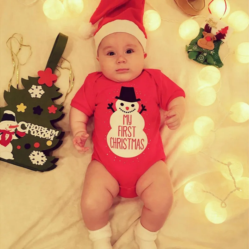 Hat Clothes Outfits MY First Christmas Baby Boy Girl Romper Bodysuit Jumpsuit