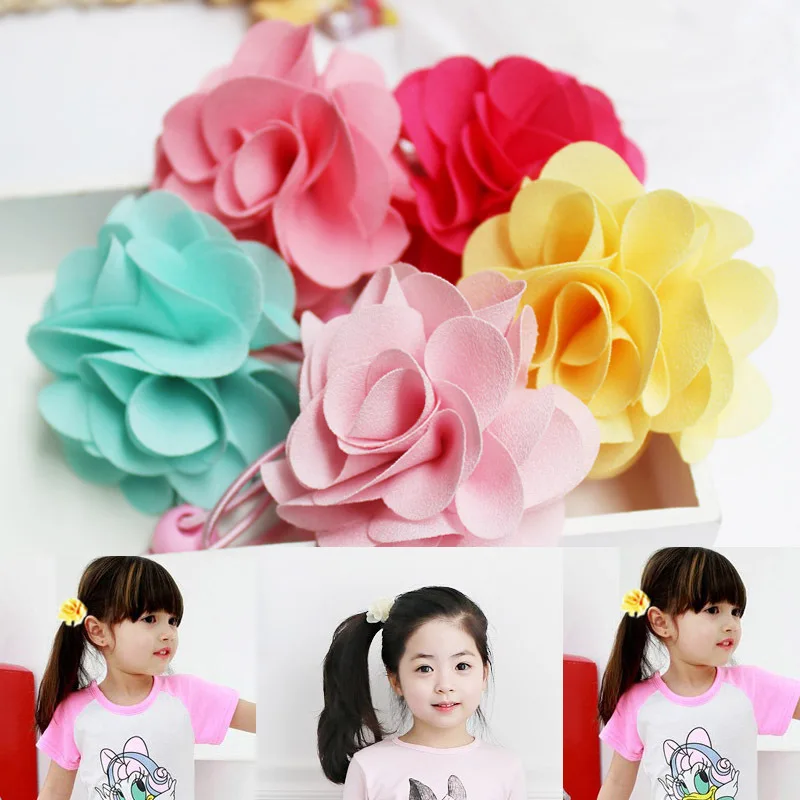 

Korea Three-dimensional Flowers Elastic Hair Band Hair Accessories For Girls High Quality Rubber Band Hair Bows 3
