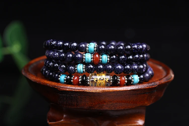 

6mm Natural Blue Sand Gold Stone Bead Stone Bangle Fine 108pcs Beaded Jewelry Bracelets For Woman As Gifts,Can Drop Shipping