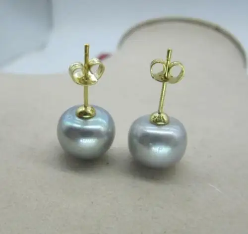 9-10MM south sea gray pearl earrings AAAAAAA Free shipping | Украшения и аксессуары
