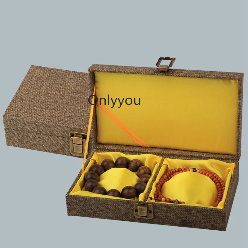 

Rectangle Soft Plain Linen Wooden Bangle Box Double Bracelet Storage Box Gift Packaging High End Jewelry Packaging Box 21x12x5