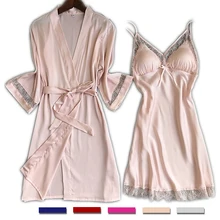 UNLIMON Женская шелковая пижама халаты наборы для женщин атласные кружева Quanlity ночная рубашка