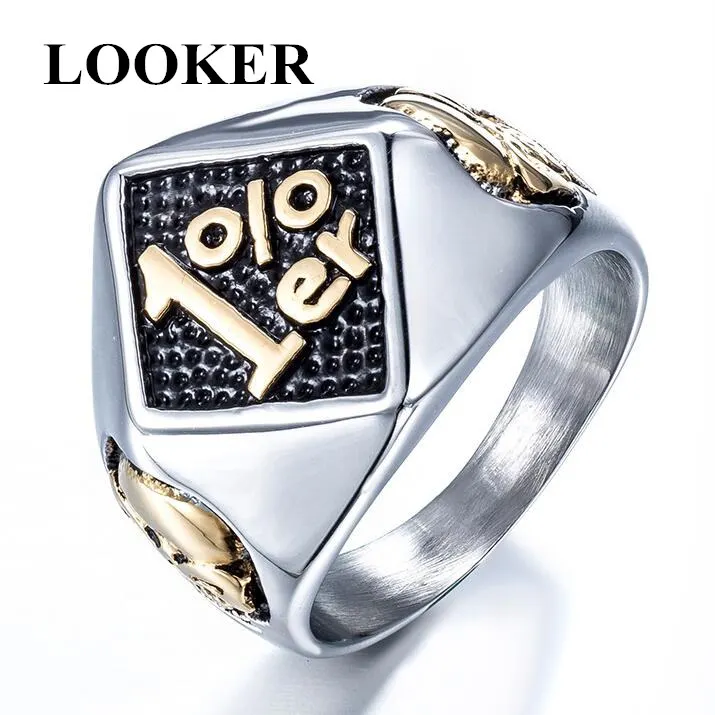LOOKER оптовая продажа один процент 1% ER черепа кольцо байкера из нержавеющей стали