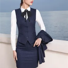 Модные полосатые блейзеры, костюмы с блузкой, юбкой, жилетом и жилетом, деловые комплекты с галстуком