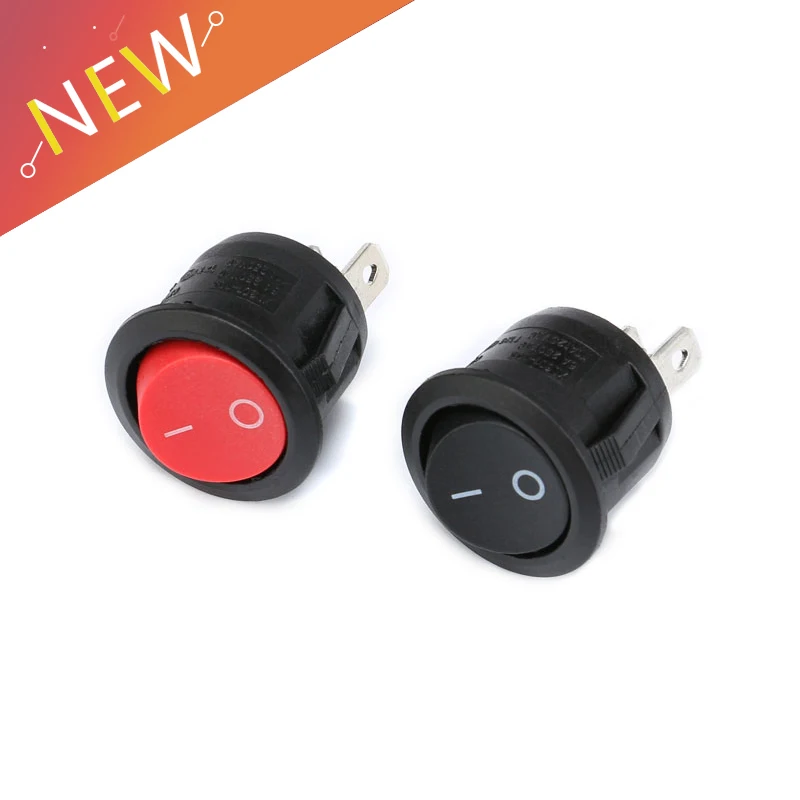 

10Pcs Small Round Boat Rocker Switches 3A/250VAC Mini Round Red Black 2 Pin ON-OFF Rocker Switch
