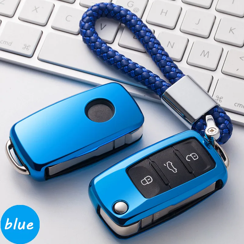 Чехол для ключа автомобиля для VW гольф Бора Jetta модели авто Polo, Golf, Passat Touran Ибица Леон Октавия ТПУ мягкий чехол оболочки искусственный кристалл кулон - Название цвета: A-Blue keychain