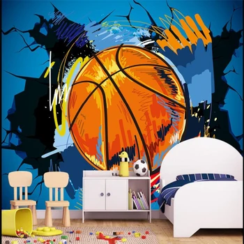 

beibehang Custom 3d wallpaper basketball broken wall European and American style 3D stereo wallpaper background wall