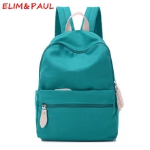 ELIM PAUL Canvas School Bag Women School Backpacks For Teenage Girls Pink Blue Green Red Studded