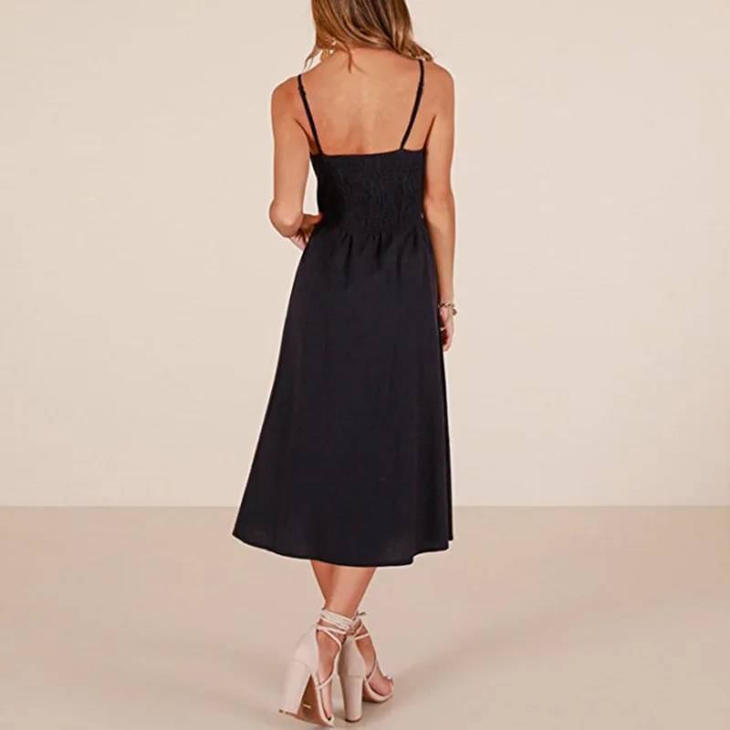 Summer Dress Women Off Shoulder Strap Bohemian Sundress Female Sleeveless Pocket Red White Vintage Sexy Beach Dress Vestido 2020