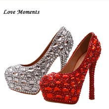 Love moments/Модная женская обувь со стразами; обувь на платформе; Свадебная обувь для невесты; туфли-лодочки на высоком каблуке для подружки невесты