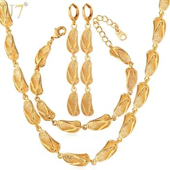 

U7 Dubai Gold Color Jewelry Sets For Women Sandal Shapes Earrings Bracelet Necklace Set African Jewelry S659