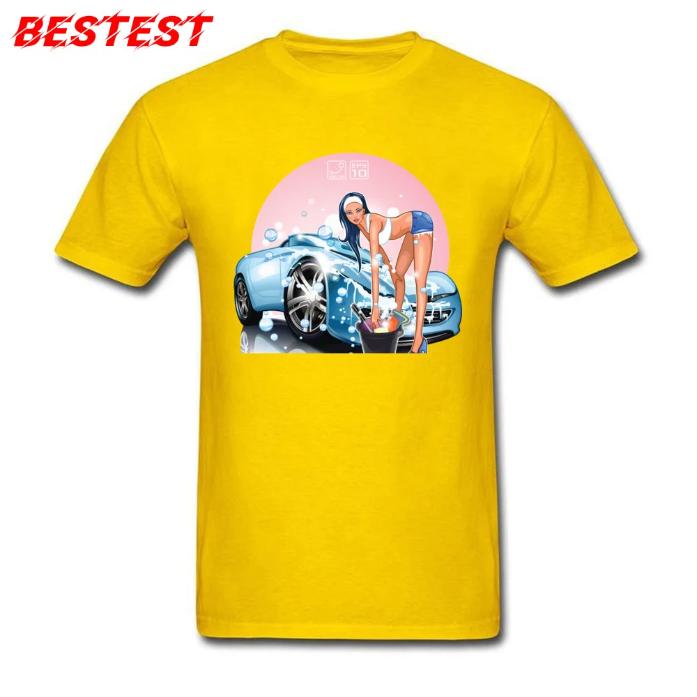 car wash pin up girl Unique Short Sleeve Tops & Tees Summer Crew Neck Cotton Fabric Men Tshirts Unique T Shirts Fitted car wash pin up girl yellow
