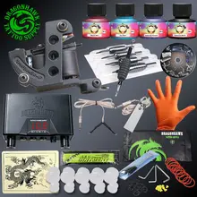 Complete Tattoo kits 1 Gun Tattoo Machine Power Supply 4 Color Ink Sets Disposable Needle Grip Tips