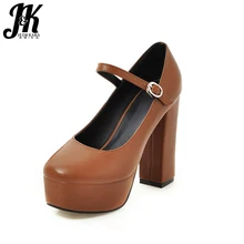 J&K 2017 Brand Design Classic Mary Janes Pumps for Lady Fashion Square toe Ankle Strap High Heeled Shoes Platform Shallow Pumps