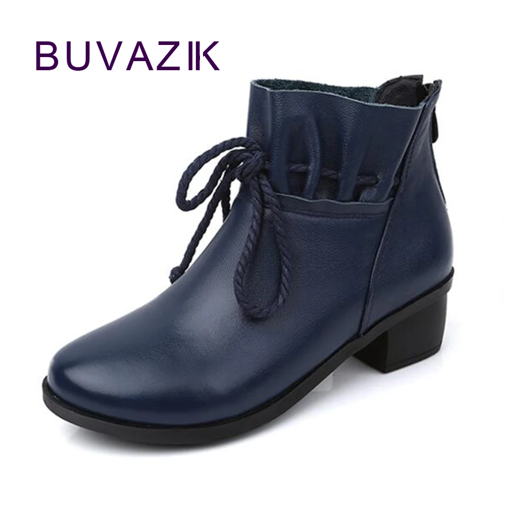 

2017 winter women's ankle boots genuine leather female warm shoe big large size 41 42 soft breathable new fashion snow botas