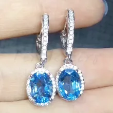 Натуральный аутентичный Голубой топаз Висячие серьги 925 стерлингового серебра ювелирные украшения 1.6ct* 2шт драгоценный камень# X18051518