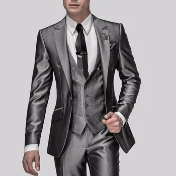 

2020 Custom Made 3 Pieces Gray Wedding men Suit Men One Button Suits Two Pockets terno masculino casamento groom wedding suit