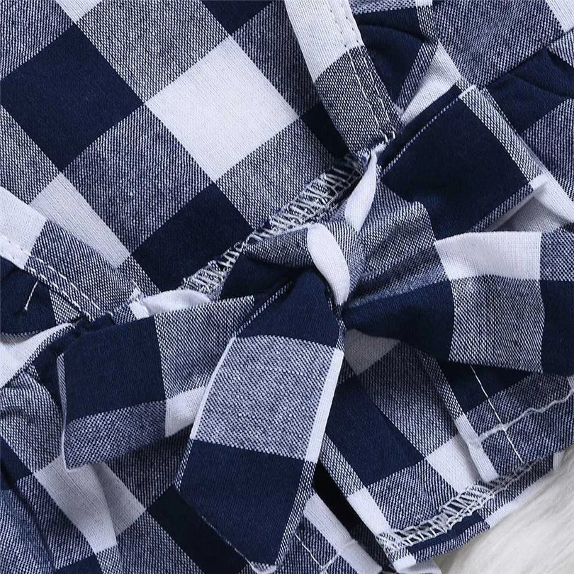 2019 New cute Toddler Baby Girl Summer Plaid Skirted T-shirt Tops+Denim Shorts Clothes Set fashion design (13)
