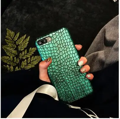 Зеленые блестки крокодиловый Чехол для телефона чехол для iPhone 7 X XS Max XR 8 Plus кожаный чехол для iPhone 6S Plus 6 Ретро жесткие чехлы - Цвет: Green 2