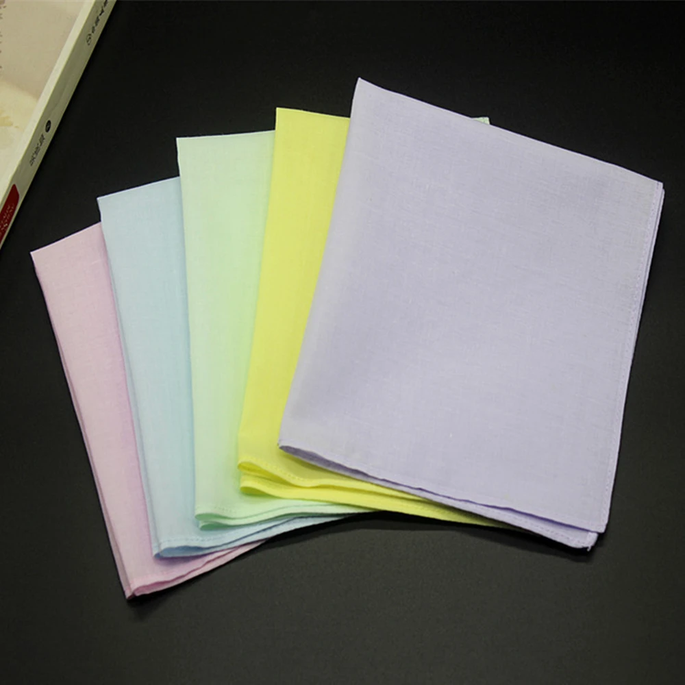 12PCS Pure Color Handkerchief Cotton Handkerchief Ms. Men's 28cm* 28cm Pocket Square Wedding