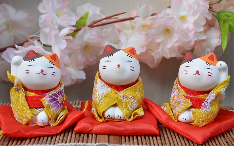 3 шт. фигурки счастливого кота японское кимоно Maneki Neko гипсовые украшения животные котенок миниатюры украшение дома бизнес подарок