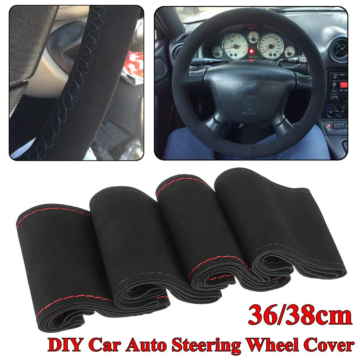 Universal 36/38cm DIY Car Auto Steering Wheel Cover Suede Super Fiber Leather Car-Styling Interior Accessory Universal 36/38cm DIY Car Auto Steering Wheel Cover Suede Super Fiber Leather Car-Styling Interior Accessory