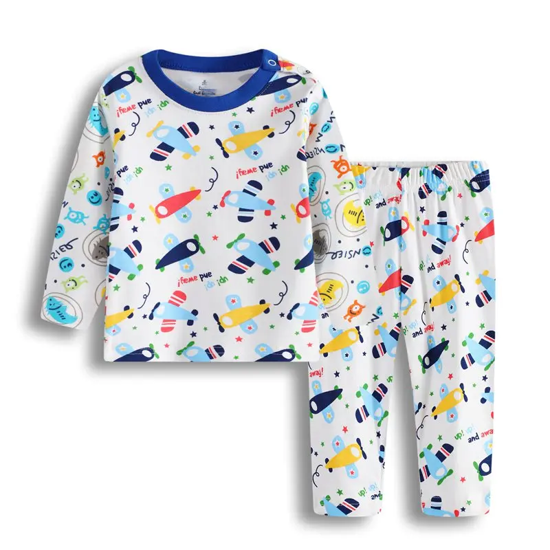 2018 Autumn Winter Newborn Baby Boys Girls Clothing-Set Cotton Kids Flowers Fish Airplane Princess Car Pajamas clothes suit (17)