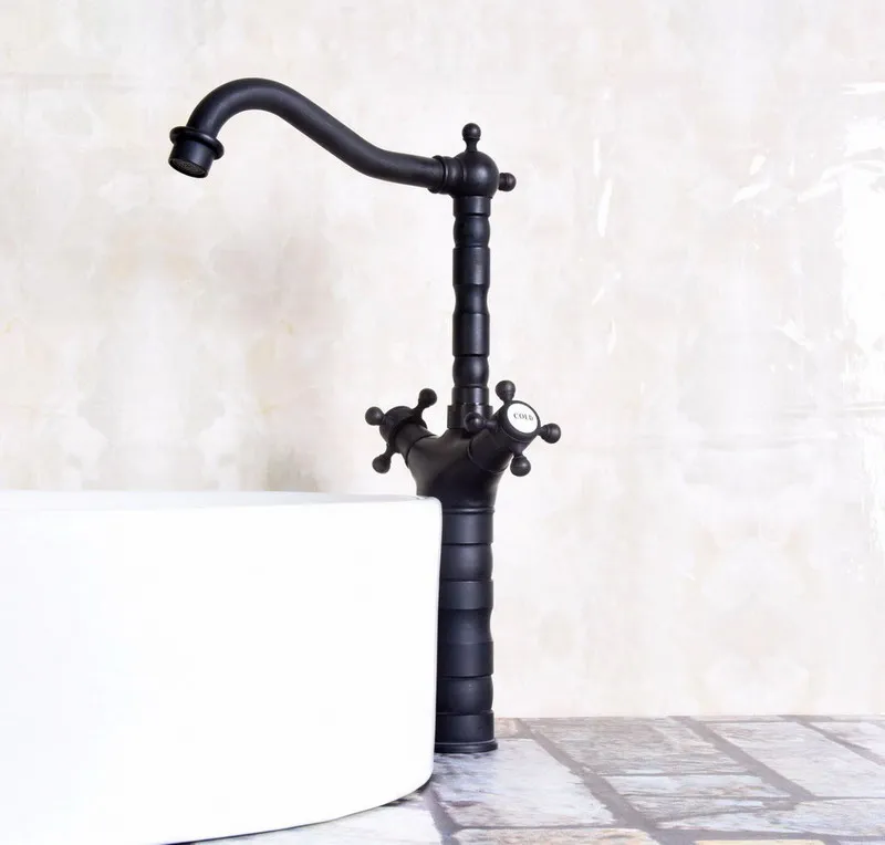 Double Handles Black Color Oil Rubbed Bronze Swivel Spout Kitchen Bar Sink Bathroom Basin Faucet Hot & Cold Mixer Tap anf147