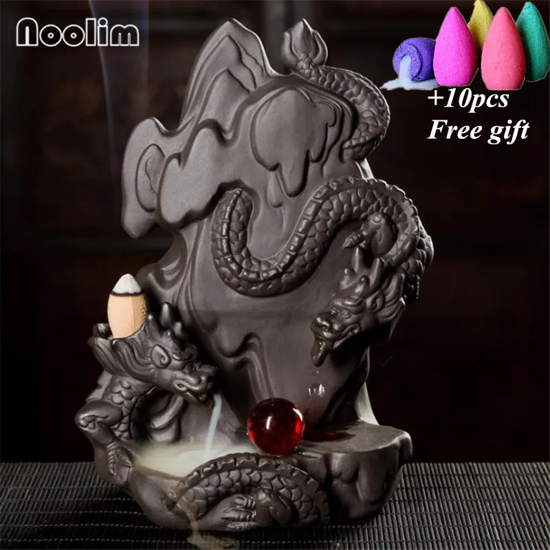 New Gold Dragon Backflow Incense Burner With Crystal Ball Home Office Decor Ornament Aromatherapy Censer Holder+10Pcs Free Cones - Цвет: Color 5-10pcs Mixed