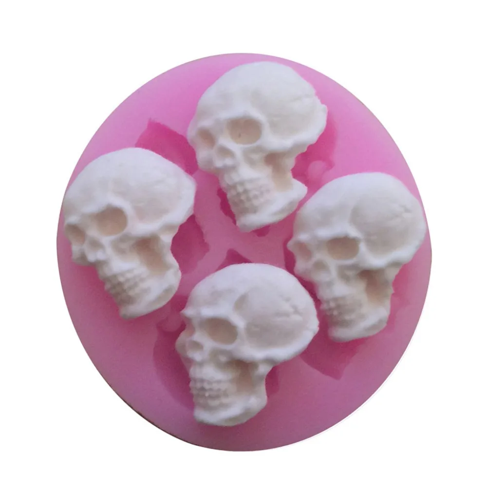 

New DIY 4 Cavity Skull Silicone Molds Sugarcraft Baking Tool Cake Decoration