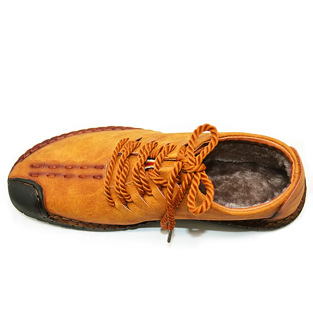 Keep Warm Winter Men Split Leather Shoes with Plush Rubber Boots