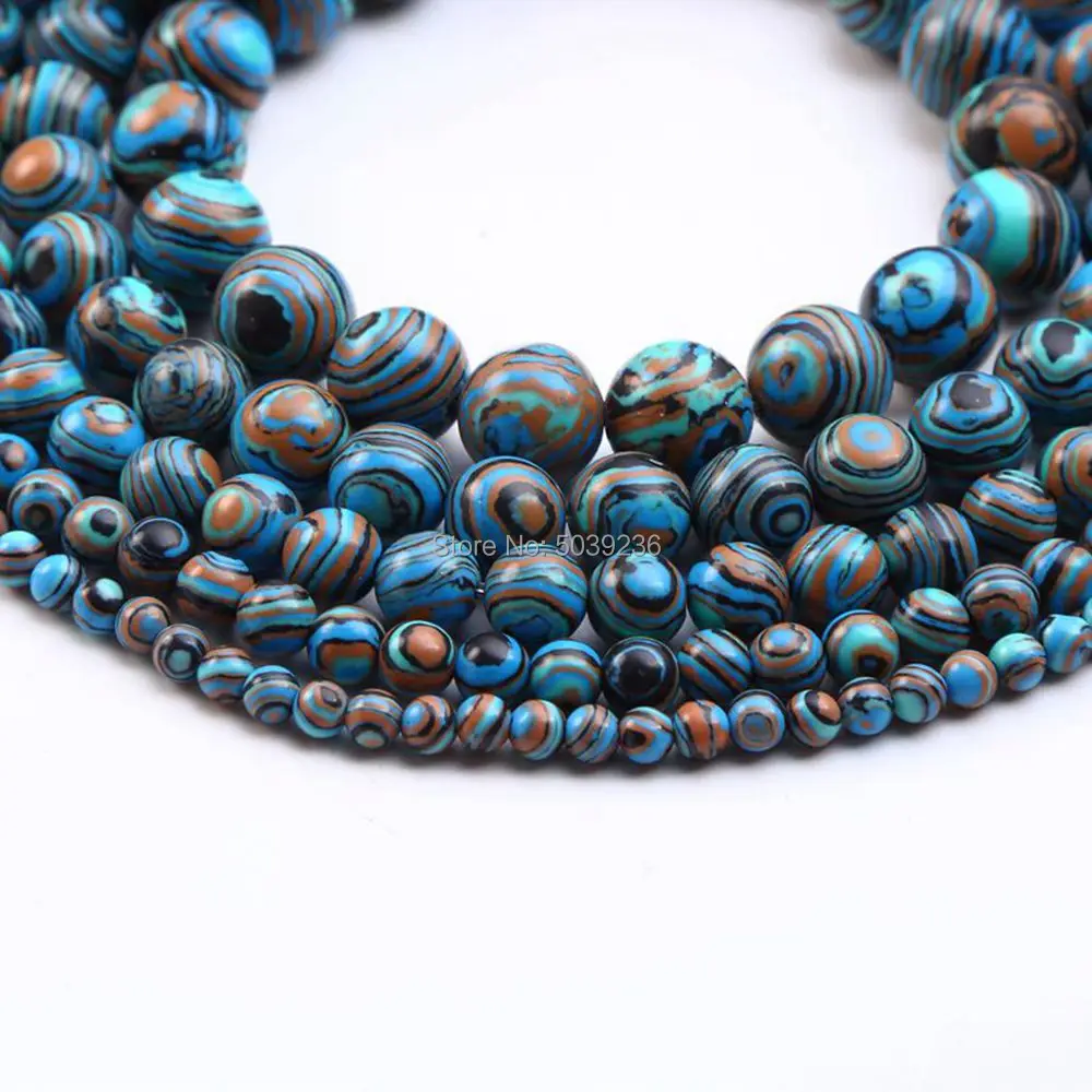 

Wholesale Synthetic Blue Stripes Malachite Stone Beads Loose Spacer Beads for Jewelry Making 4/6/8/10/12mm