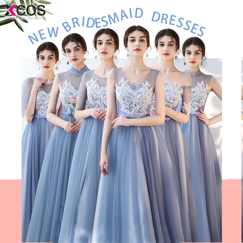 Grey Blue Lace Bridesmaid Dresses Long 2018 New Designer Chiffon