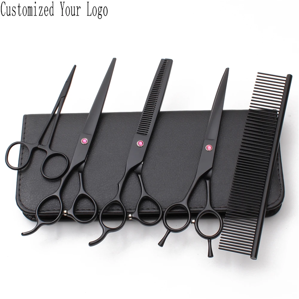 Left Hand 7" Customized Brand Dog Grooming Kit Animal Scissors Straight