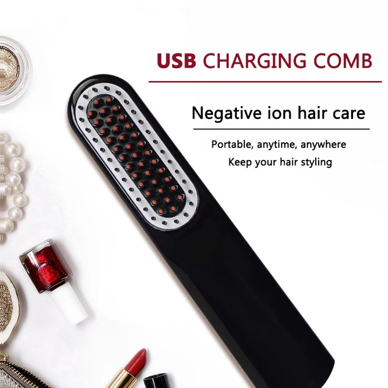 Портативный беспроводной керамические ионизация волос выпрямитель электрический расческа для прямых волос USB аккумуляторная выпрямитель
