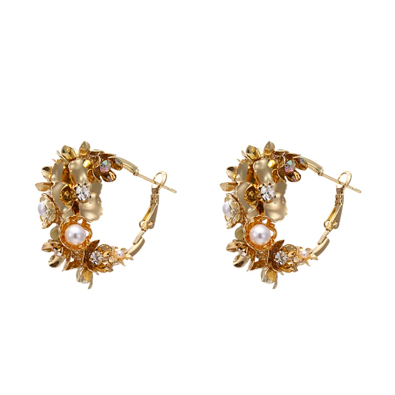 YMYW изысканные элегантные серьги-кольца цветок с искусственным жемчугом очаровательные медные 16 к позолоченные металлические серьги для женщин Bijoux Femme