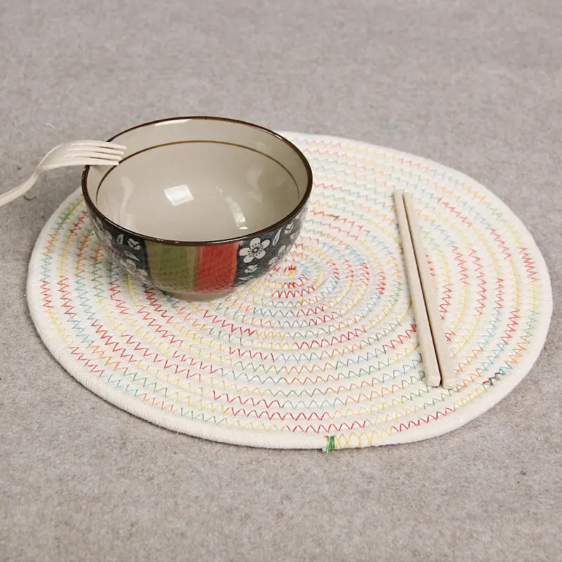 1 PC 11 cm/18 cm/30*40 cm Handmade Weave Cotton Placemat Pot Plate Bowl Mat Heat-Resistant Coaster Pads Kitchen Table Decoration