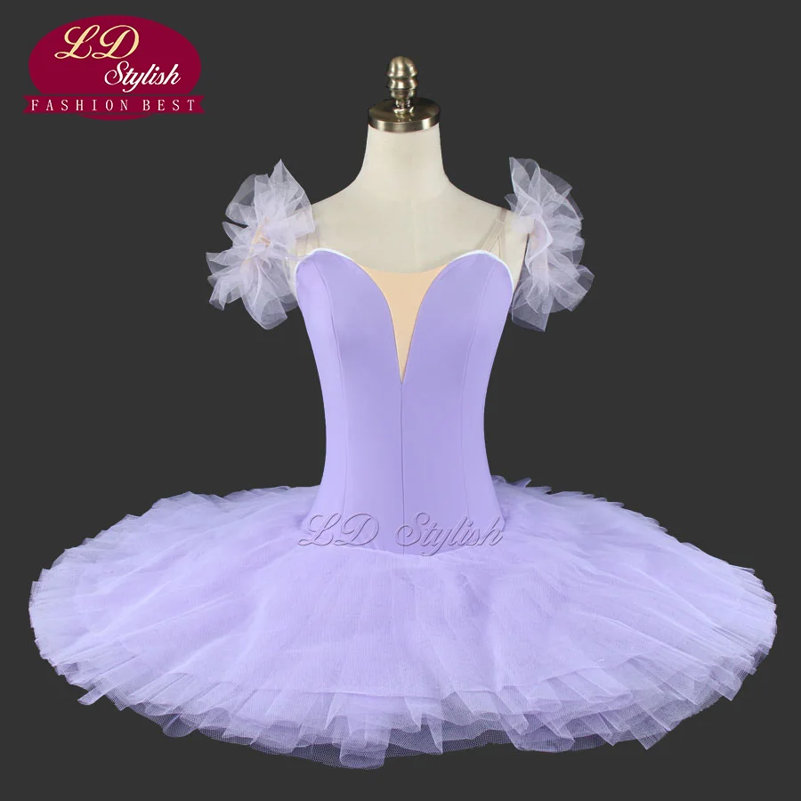 Светло-фиолетовая однотонная балетная пачка для девочек без украшений, детское балетное платье-пачка, LD0025