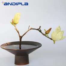 Дзен Черная Керамическая грубая керамическая ваза высокая нога цветочный горшок Настольный гидропонный бонсай керамические горшки японский стиль икебана