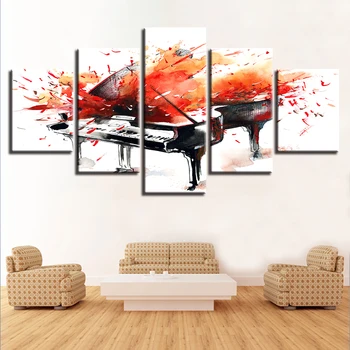 

Framework Wall Art Decor For Living Room Modern 5 Pieces Piano Graffiti Abstract Canvas Painting Poster Modular HD Print Picture