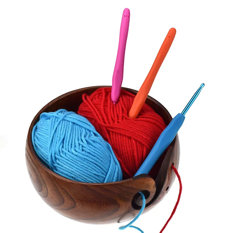 Looen Brand New Empty Wooden Yarn Bowl Holder Knitting Bowl With Holes Storage Crochet Yarn Holder Bowl Perfect For Mother's Day (5)