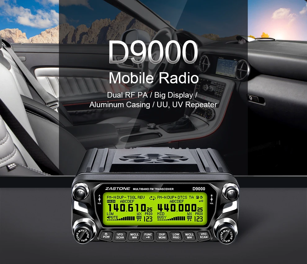 Zastone D9000 Автомобильная рация 50 км Автомобильная радиостанция 50 Вт UHF/VHF 136-174/400-520 МГц двухсторонняя радиоприемопередатчик HF