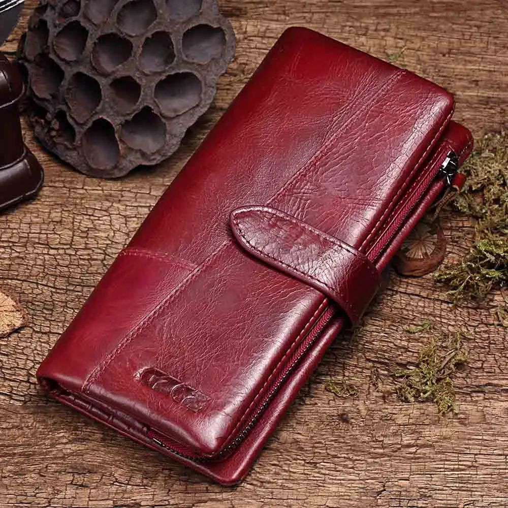 

Genuine Leather Women Wallet Lady Long Female Coin Purse Clamp For Money Women'S Clutch Handy Portomonee Rfid