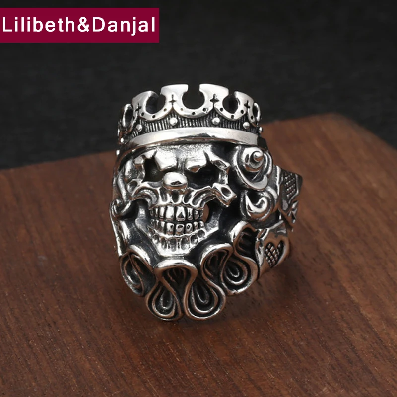 

2019 Punk Hiphop Fun Skull Clown Initial Adjustable LOVE Ring 100% 925 Sterling Silver Jewelry Men Statement Opening Ring R75