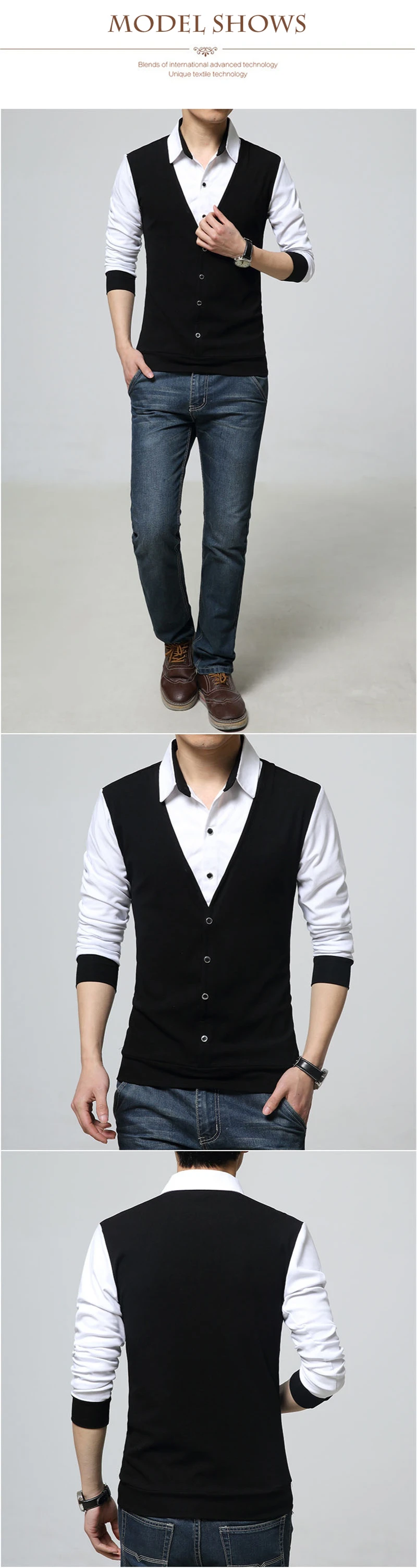 Бренд TFETTERS, осенние мужские футболки, мода, поддельные два дизайна одежды, крутая футболка, Мужская футболка с длинным рукавом, повседневная мужская одежда