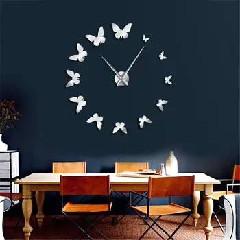 

Modern Design Mirrored Frameless Wall Watch Wall Decor Luxury DIY Flying Butterflies Giant Large 3D Wall Clock Stickers