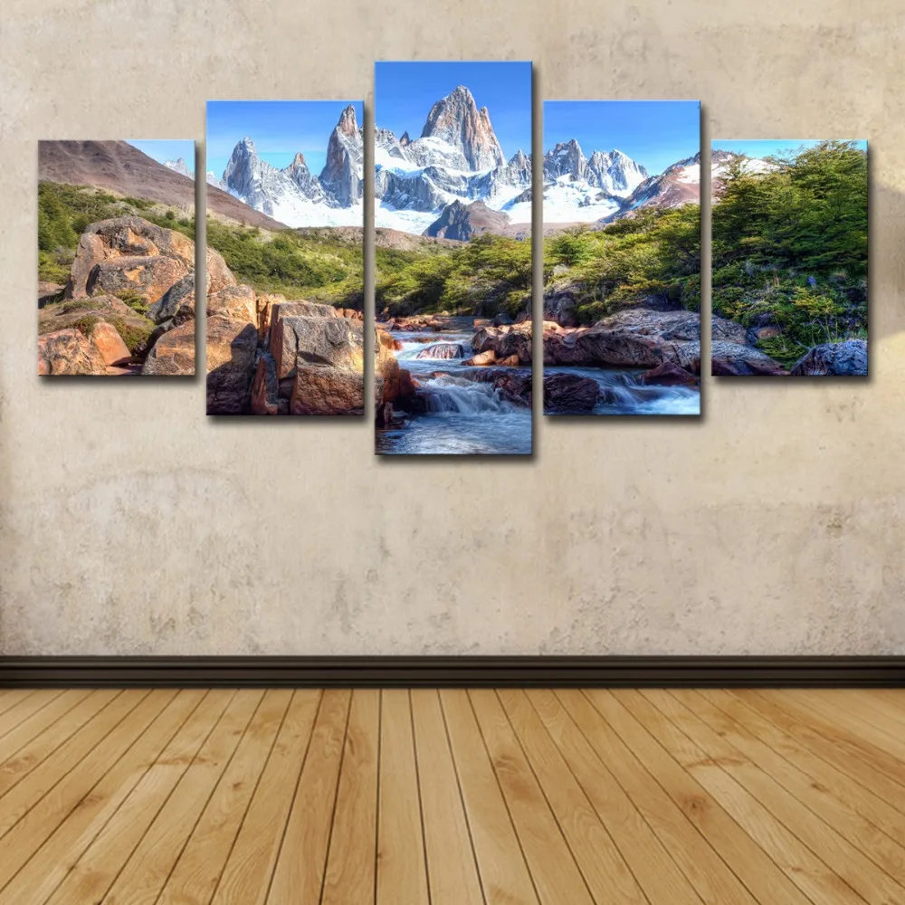 5P0109 Abstract Canvas Painting Wall Art Oil Poster Wall Modular Pictures 5 Panel Alpine Landscape For Living Room Home Decor  (17)