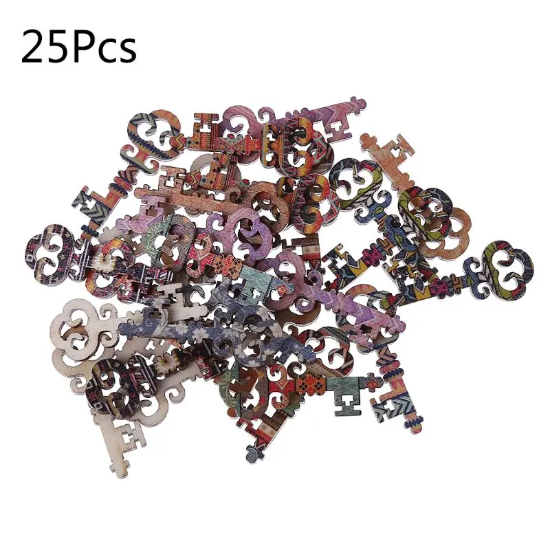 

25pcs Laser Cut Wood Embellishment Wooden Colorful Key Shape Craft Wedding Decor